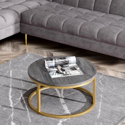 Runder Couchtisch 60 RIVANO - Eiche grau / gold