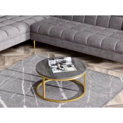 Runder Couchtisch 60 RIVANO - Eiche grau / gold