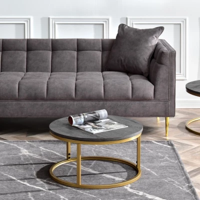 Runder Couchtisch 60 RIVANO - Eiche grau / gold
