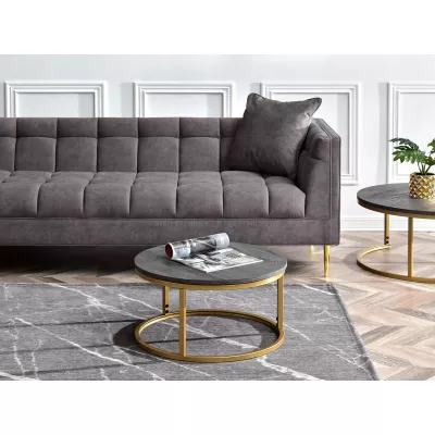 Runder Couchtisch 60 RIVANO - Eiche grau / gold