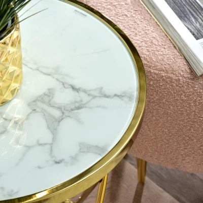 Designer Beistelltisch RAMAL - weißer Marmor / Gold