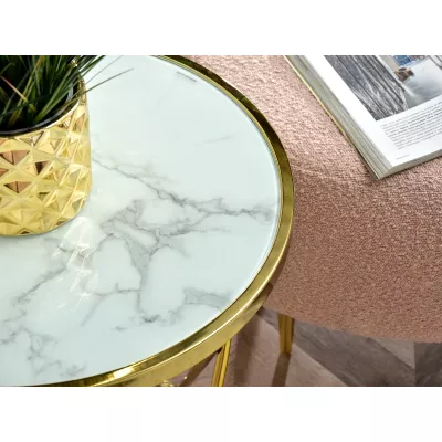 Designer Beistelltisch RAMAL - weißer Marmor / Gold