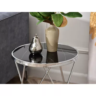 Designer Beistelltisch RAMAL - schwarzer Marmor / Chrom