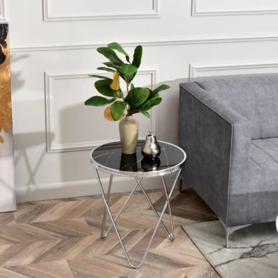 Designer Beistelltisch RAMAL - schwarzer Marmor / Chrom