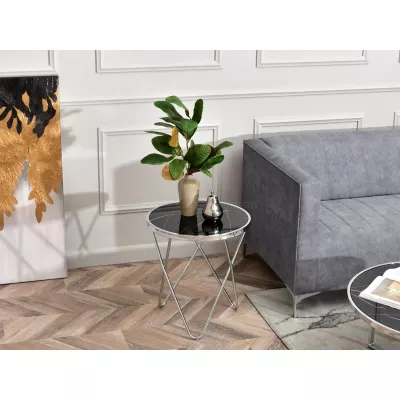 Designer Beistelltisch RAMAL - schwarzer Marmor / Chrom