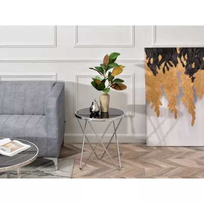 Designer Beistelltisch RAMAL - schwarzer Marmor / Chrom