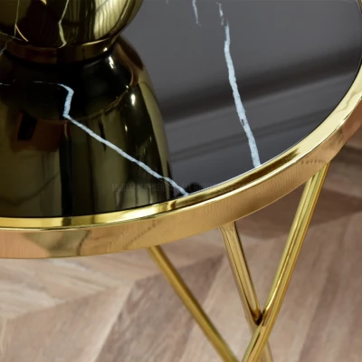 Designer Beistelltisch RAMAL - schwarzer Marmor / Gold