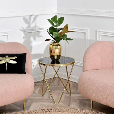 Designer Beistelltisch RAMAL - schwarzer Marmor / Gold