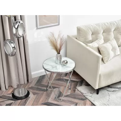 Designer Beistelltisch RAMAL - weißer Marmor / Chrom