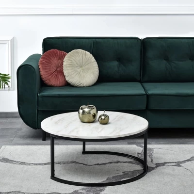 Runder Couchtisch RIVANO - beige Marmor / schwarz