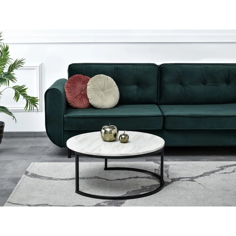 Runder Couchtisch RIVANO - beige Marmor / schwarz