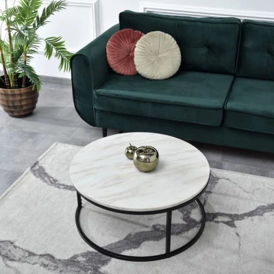 Runder Couchtisch RIVANO - beige Marmor / schwarz