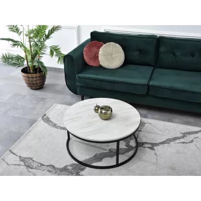 Runder Couchtisch RIVANO - beige Marmor / schwarz