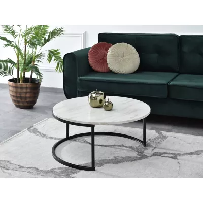 Runder Couchtisch RIVANO - beige Marmor / schwarz