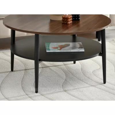 Runder Couchtisch TODOR - Walnuss / Schwarz