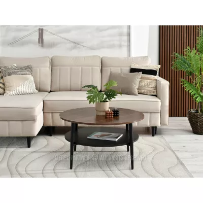 Runder Couchtisch TODOR - Walnuss / Schwarz