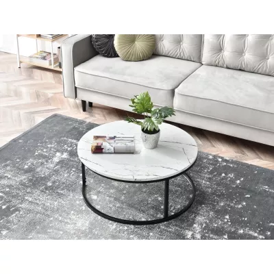 Runder Couchtisch RIVANO - weißer Marmor / schwarz
