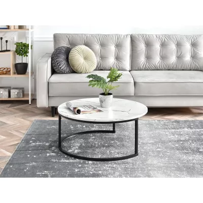 Runder Couchtisch RIVANO - weißer Marmor / schwarz