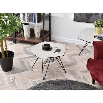 Atypischer Couchtisch ANIEL - grauer Marmor / schwarz