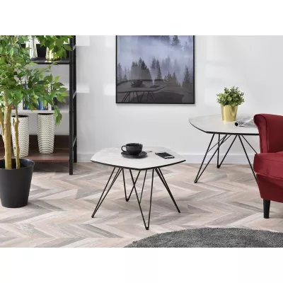 Atypischer Couchtisch ANIEL - grauer Marmor / schwarz