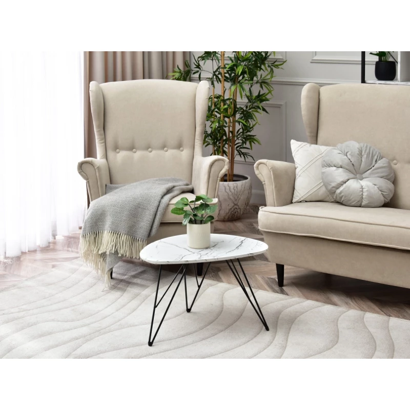Designer Couchtisch 60 ALIRIO - weißer Marmor / schwarz