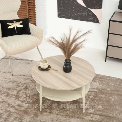 Runder Couchtisch TODOR - Esche / Beige / Creme
