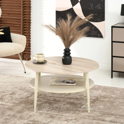 Runder Couchtisch TODOR - Esche / Beige / Creme
