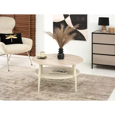 Runder Couchtisch TODOR - Esche / Beige / Creme