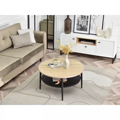 Runder Couchtisch TODOR - Sonoma-Eiche / Schwarz