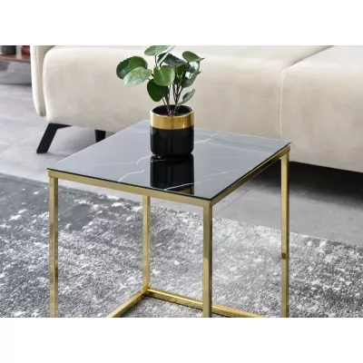 Kleiner Couchtisch JENAR - schwarzer Marmor / Gold
