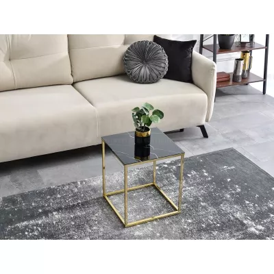 Kleiner Couchtisch JENAR - schwarzer Marmor / Gold