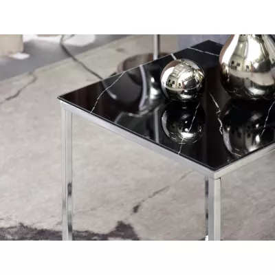 Kleiner Couchtisch JENAR - schwarzer Marmor / Chrom