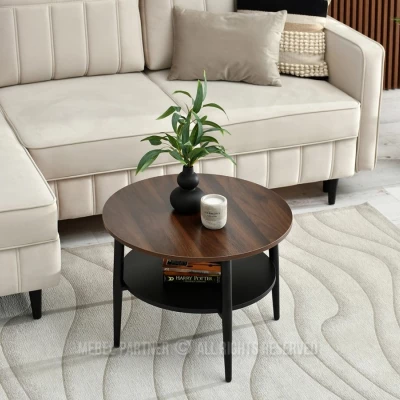 Runder Couchtisch 60 TODOR - Walnuss / Schwarz