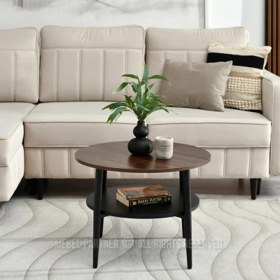 Runder Couchtisch 60 TODOR - Walnuss / Schwarz