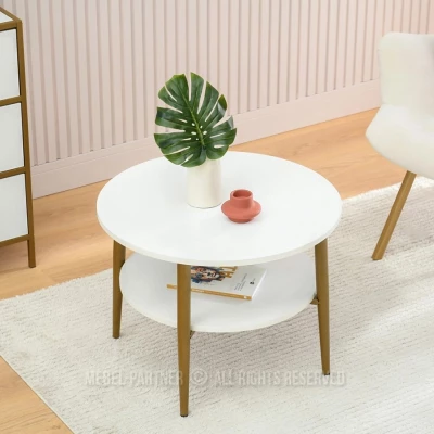 Runder Couchtisch 60 TODOR - weißes Holz / Gold