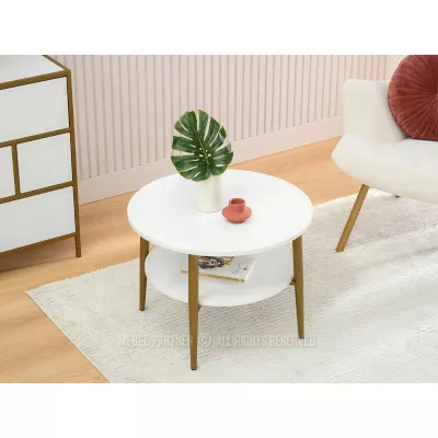 Runder Couchtisch 60 TODOR - weißes Holz / Gold