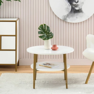 Runder Couchtisch 60 TODOR - weißes Holz / Gold
