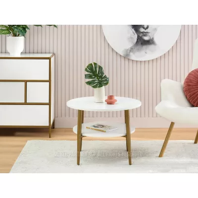 Runder Couchtisch 60 TODOR - weißes Holz / Gold