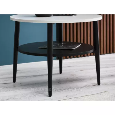 Runder Couchtisch 60 TODOR - weißes Holz / schwarz