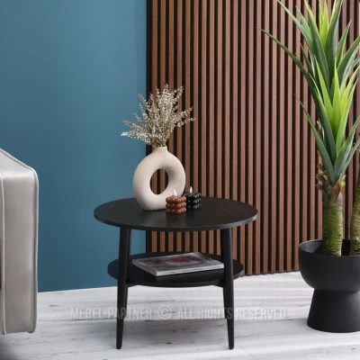 Runder Couchtisch 60 TODOR - schwarzes Holz / schwarz