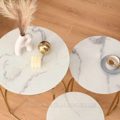 EVAN Couchtisch-Set - weißer Marmor / Gold