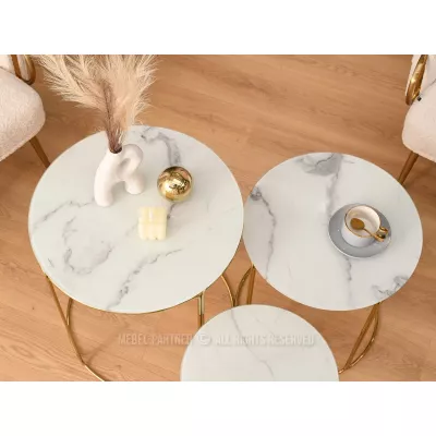 EVAN Couchtisch-Set - weißer Marmor / Gold