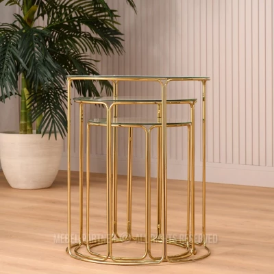 EVAN Couchtisch-Set - weißer Marmor / Gold