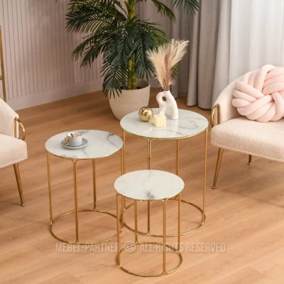 EVAN Couchtisch-Set - weißer Marmor / Gold