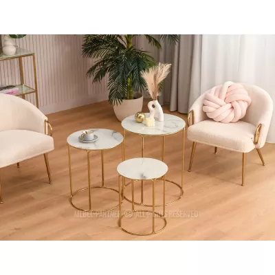 EVAN Couchtisch-Set - weißer Marmor / Gold