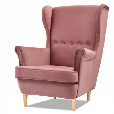 Ohrensessel DENIZ – Pastellrosa / Buche