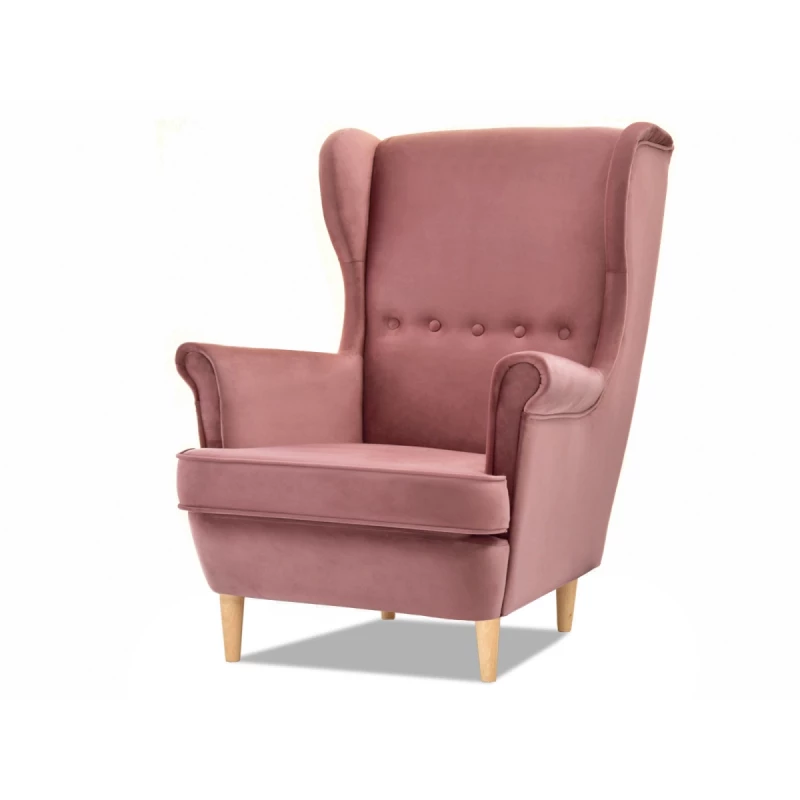 Ohrensessel DENIZ – Pastellrosa / Buche