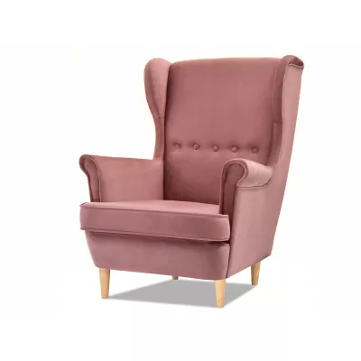 Ohrensessel DENIZ – Pastellrosa / Buche