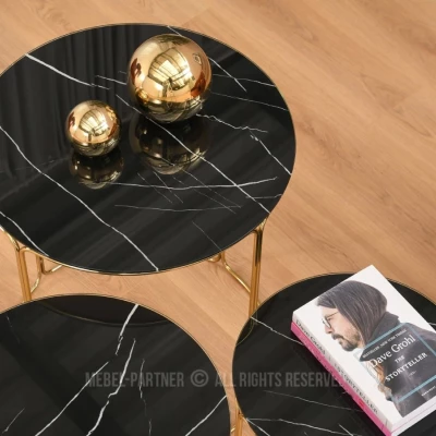 EVAN Couchtisch-Set - schwarzer Marmor / Gold