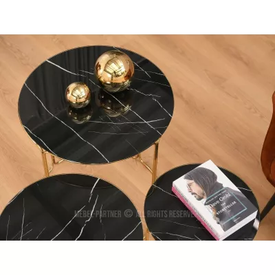 EVAN Couchtisch-Set - schwarzer Marmor / Gold